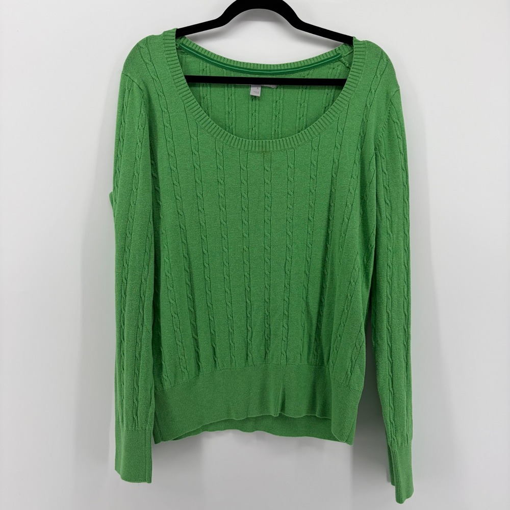 Old Navy Women's Green Cable Knit Sweater Long Sleeve Pullover Size XL Y2K VTG
